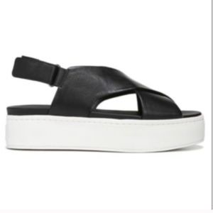 Vince Weslan Leather Cross Platform Sandals Black 8